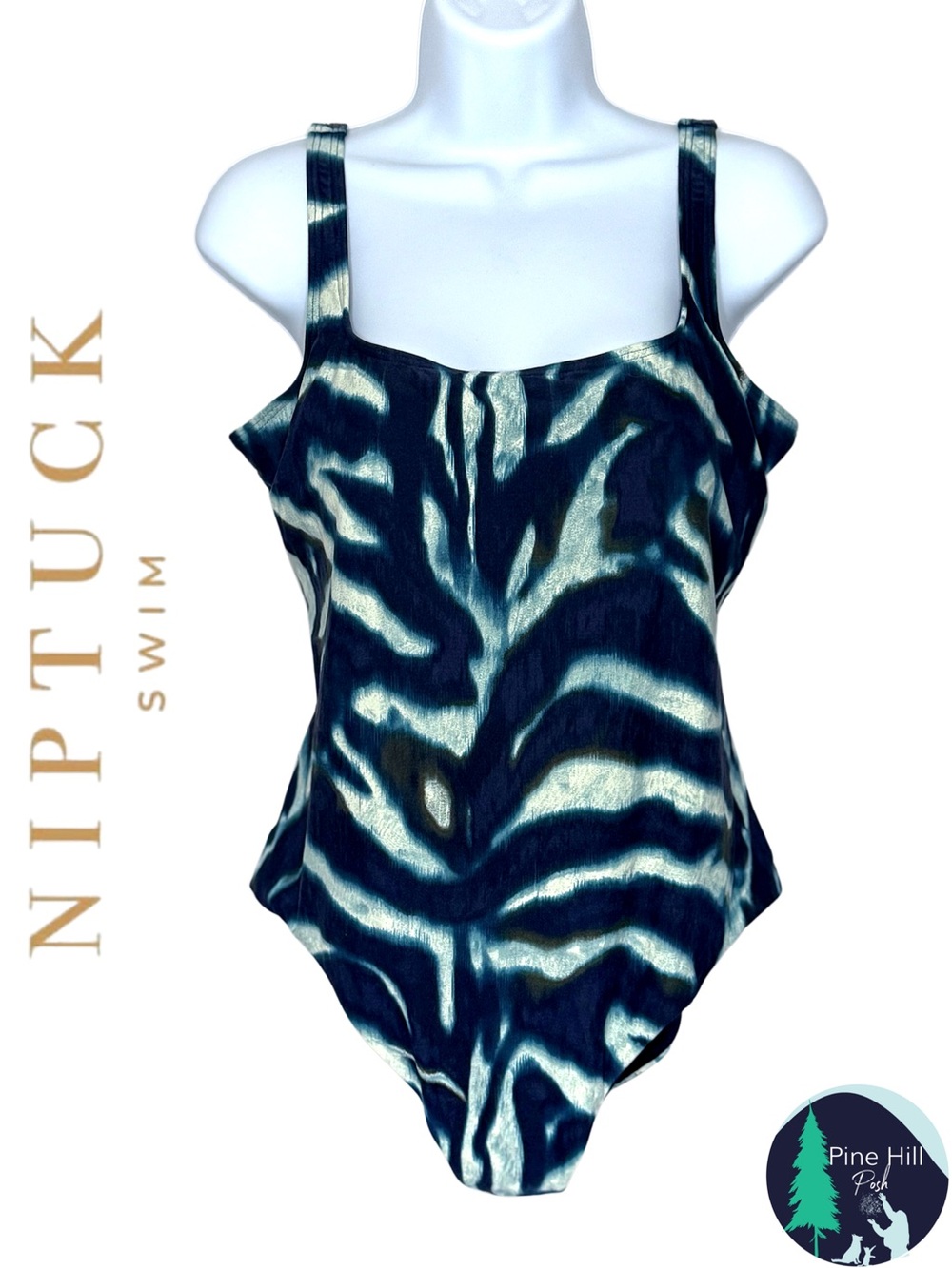 Nip Tuck Swim Swimsuit Size 12 Blue Tie-dye One Piece Multifit Built-in Bra NWT